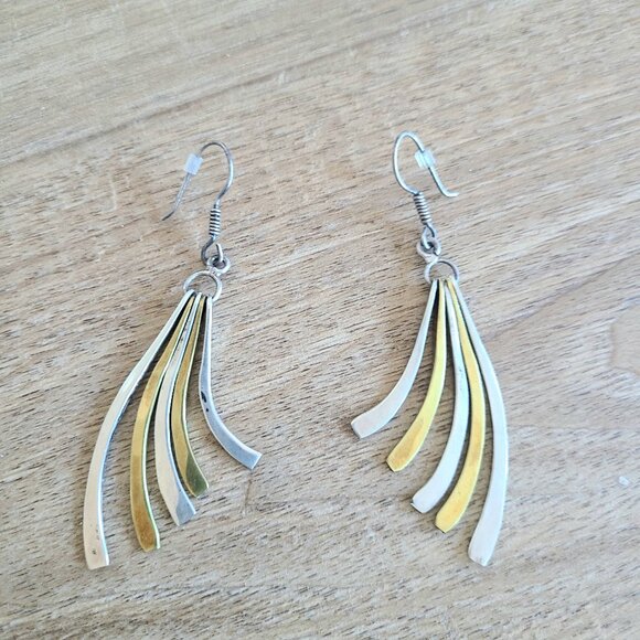 Vintage Mexican Handmade Silver long drop dangling earrings. - Picture 1 of 3